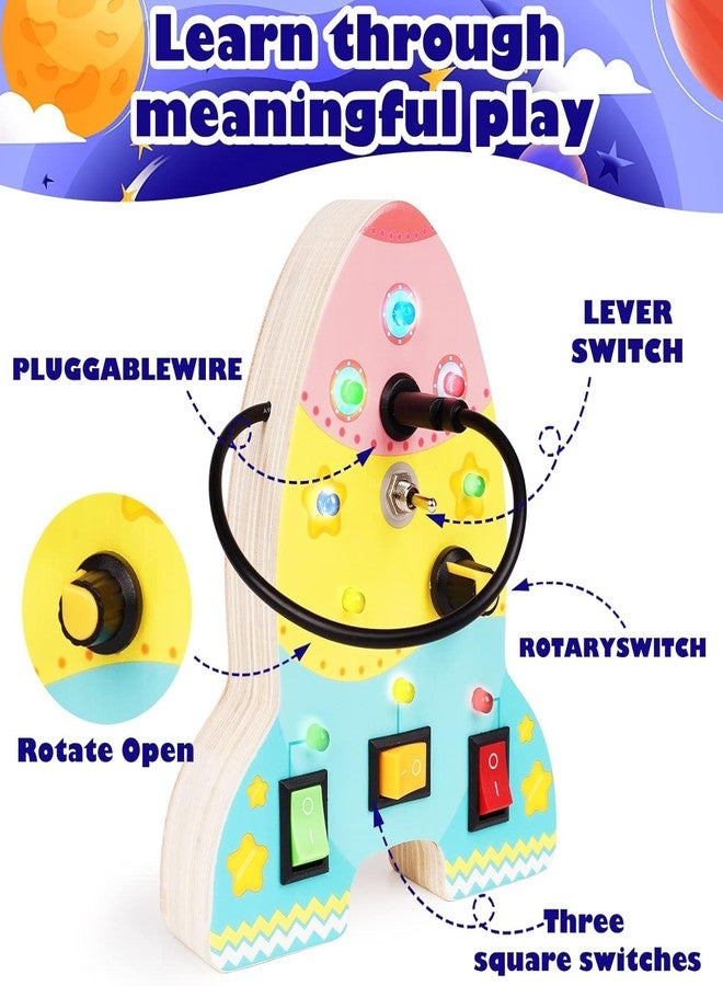 SAMVARDHAN Montessori Toddler Rocket Wooden Busy Board with 9 LED Light Switches, Activities Sensory Board Toy, Fine Motor Skills Development Educational Toys (Multicolor) - Image 4